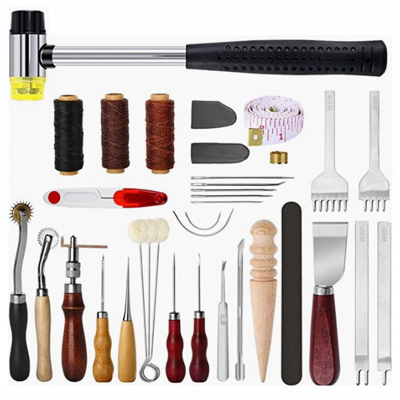 Groover Stitching Tool - レザークラフトツールキット レザー手縫い修理キット ステッチングパンチ カービングワーク グルーバーセット DIYツールセット