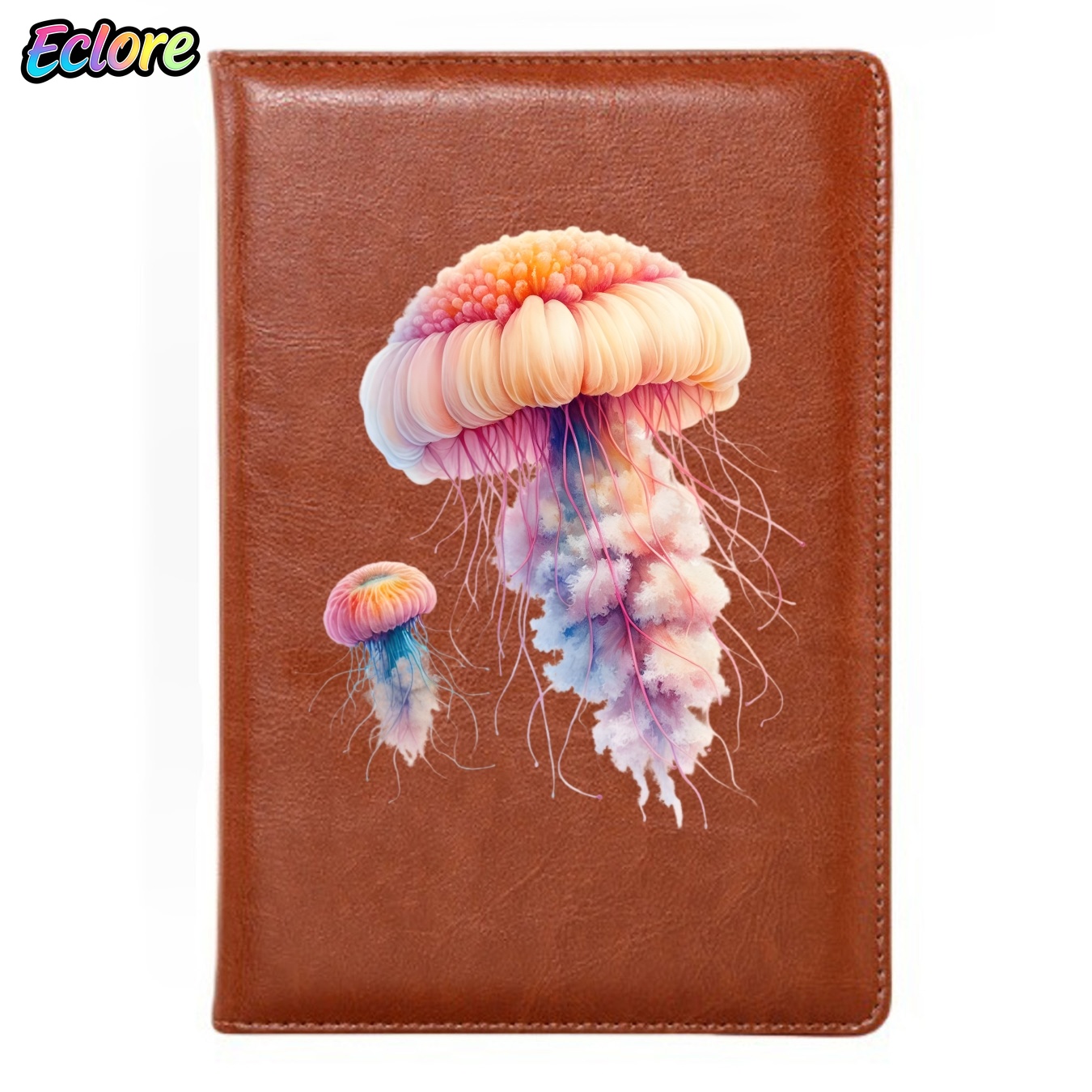 Leather Work Diary Covers - カラフルなクラゲ柄PUレザーノートブック、パーソナライズされた模様入りソフトカバーブックマーク付き、学生へのギフト、日記、会議、学校、仕事用