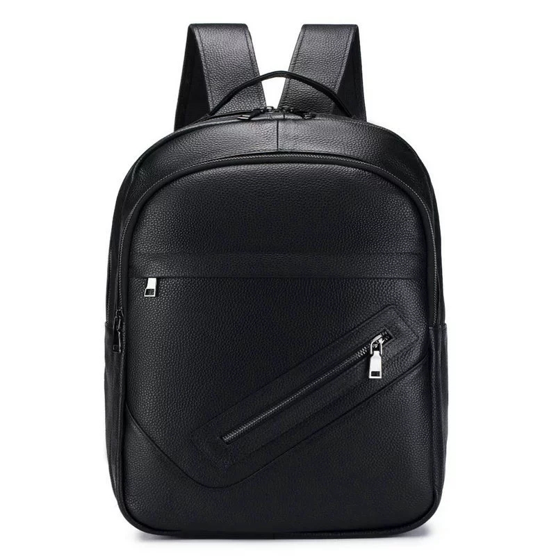 黒の本革製ラップトップバックパック、男性用マルチジッパーポケ - Leather Work Rucksack Mens のレビューと価格