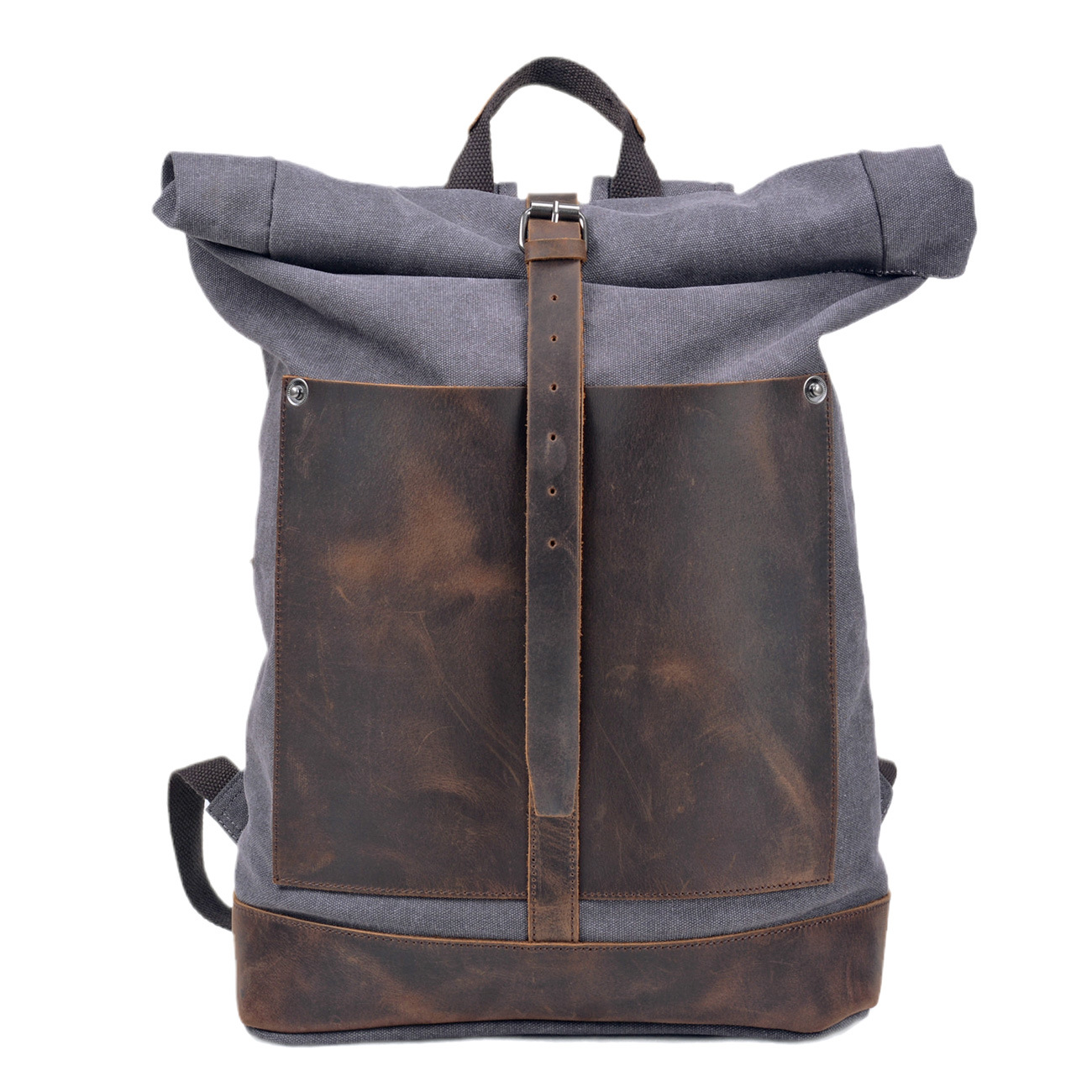 メンズワックスキャンバスロールトップリュックサック、本革アク - Leather Work Rucksack Mens のレビューと価格